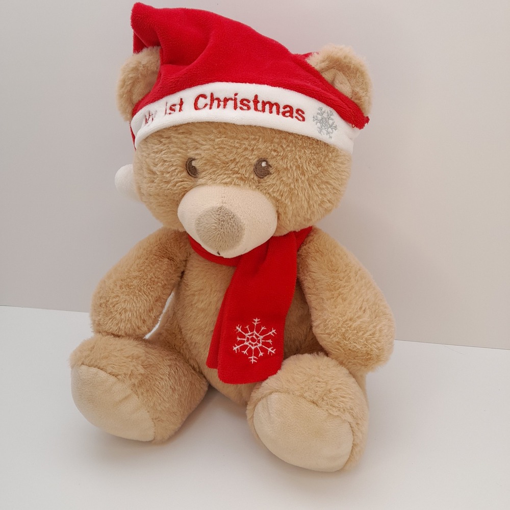 Kellytoy My 1st Christmas Teddy Bear Plush Tan Red Santa Hat Scarf 10 Inch - Picture 2 of 8